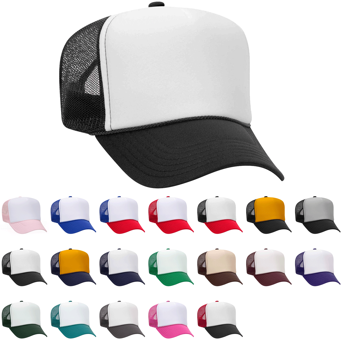 Otto 5 Panel High Crown Mesh Back Foam Trucker Hat, Polyester Foam Cap - 39-169