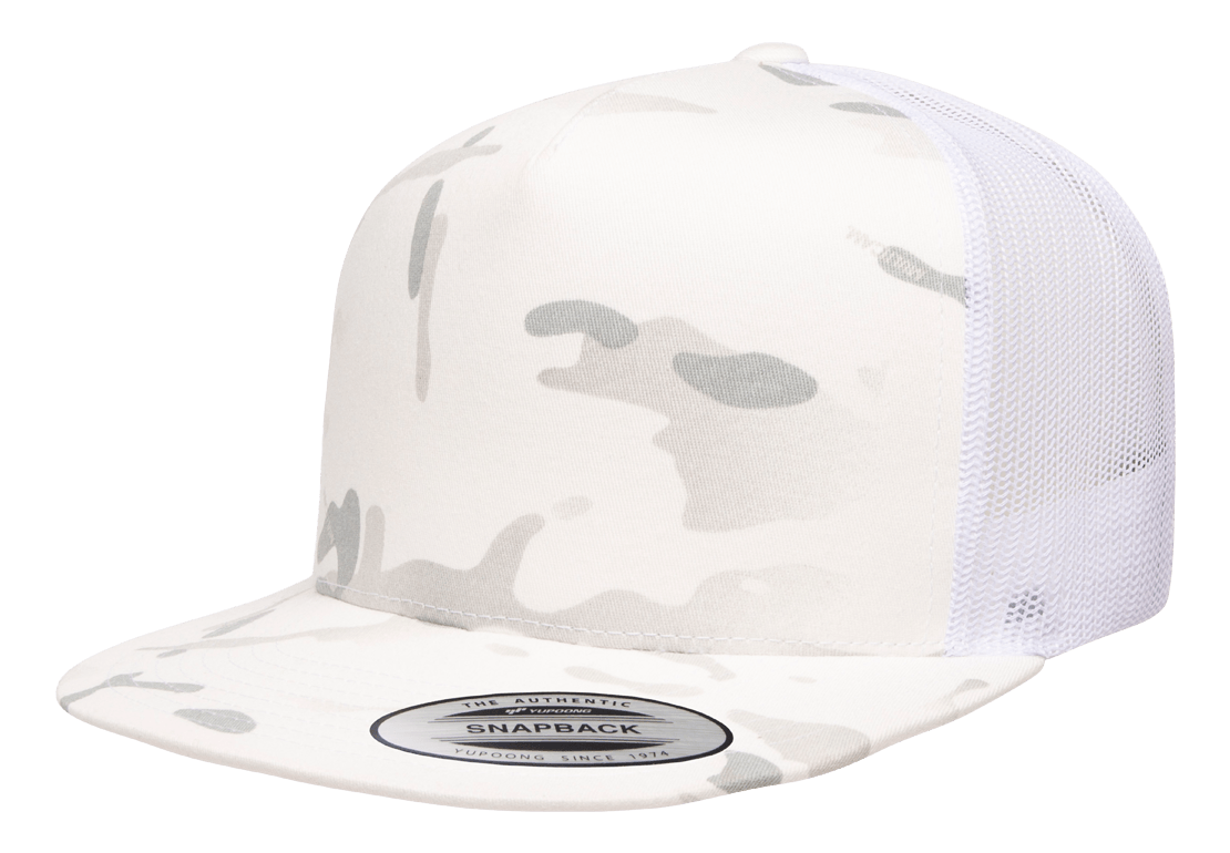 Yupoong 6006MC MultiCam® Camo Trucker Snapback Hat, Flat Bill Cap with Mesh Back - YP Classics®