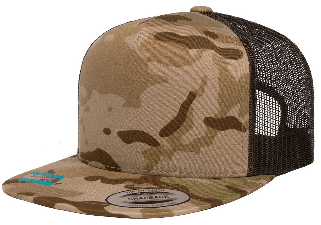 Yupoong 6006MC MultiCam® Camo Trucker Snapback Hat, Flat Bill Cap with Mesh Back - YP Classics®