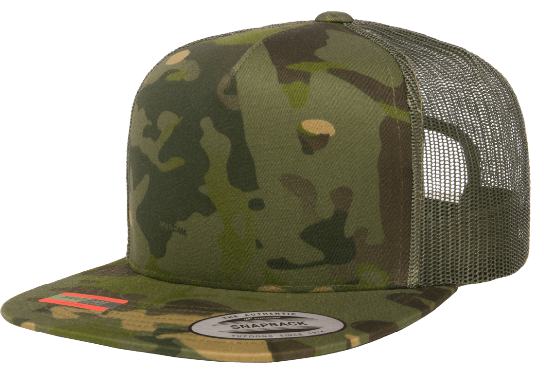 Yupoong 6006MC MultiCam® Camo Trucker Snapback Hat, Flat Bill Cap with Mesh Back - YP Classics®