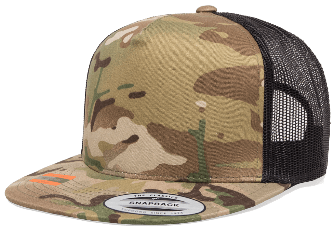 Yupoong 6006MC MultiCam® Camo Trucker Snapback Hat, Flat Bill Cap with Mesh Back - YP Classics®