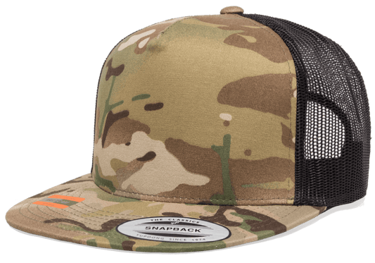 Yupoong 6006MC MultiCam® Camo Trucker Snapback Hat, Flat Bill Cap with Mesh Back - YP Classics®