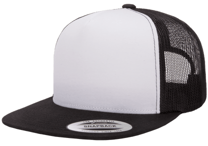 Yupoong 6006W Premium Trucker Snapback Hat, Flat Bill Cap with Mesh Back, White Front - YP Classics®