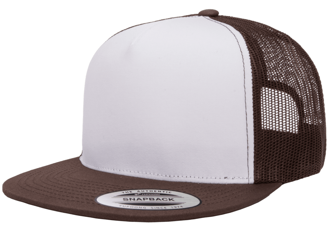 Yupoong 6006W Premium Trucker Snapback Hat, Flat Bill Cap with Mesh Back, White Front - YP Classics®