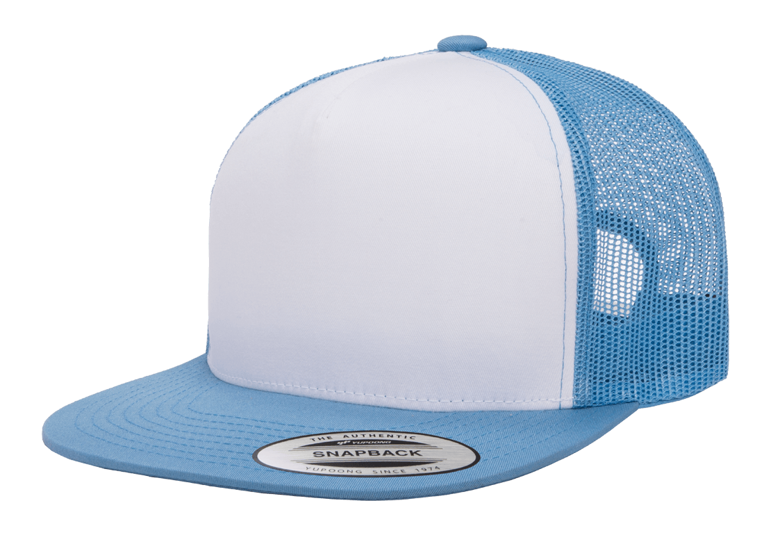 Yupoong 6006W Premium Trucker Snapback Hat, Flat Bill Cap with Mesh Back, White Front - YP Classics®