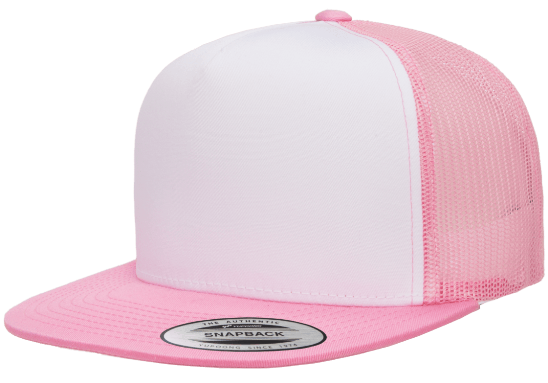 Yupoong 6006W Premium Trucker Snapback Hat, Flat Bill Cap with Mesh Back, White Front - YP Classics®