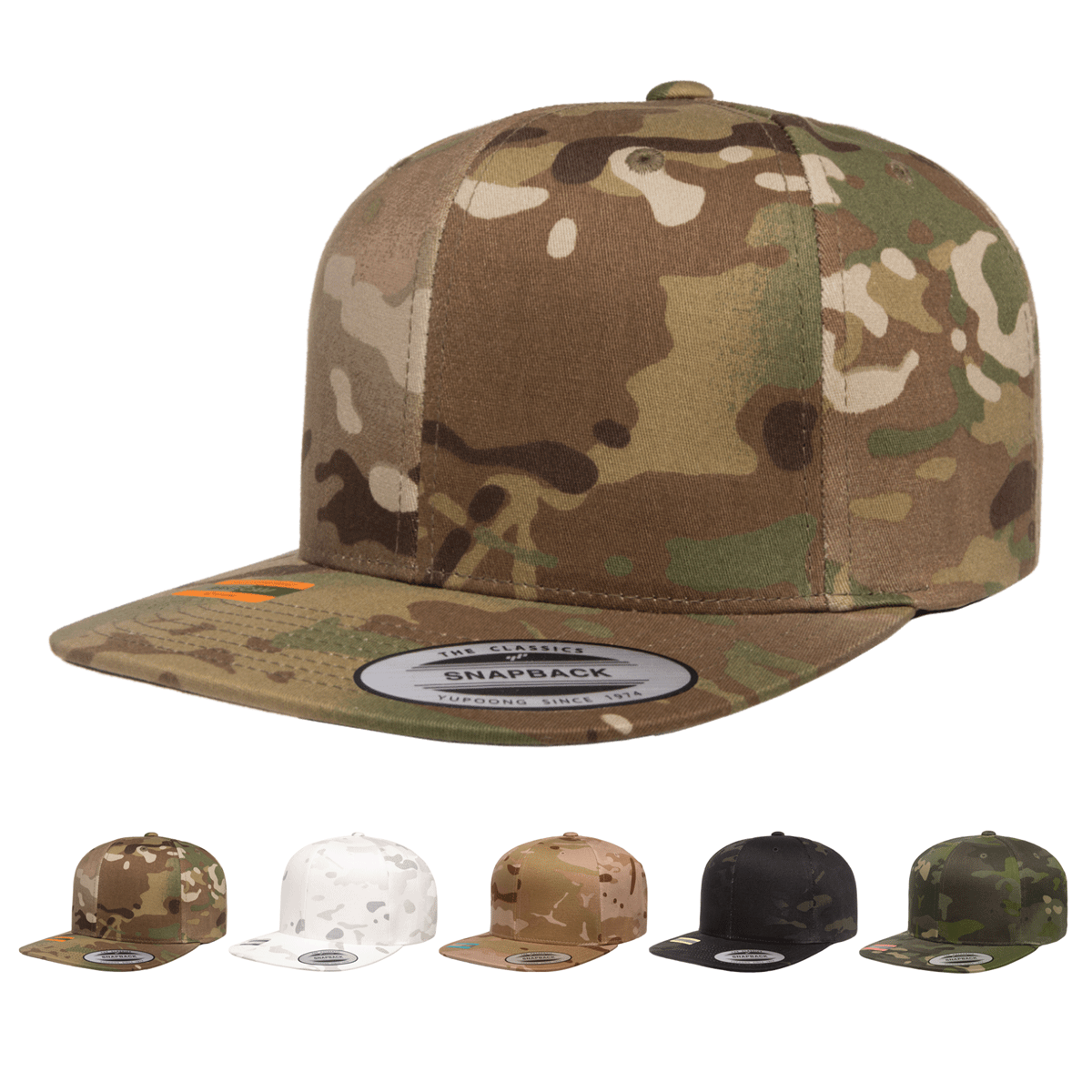 Yupoong 6089MC MultiCam Camo Snapback Hat, Flat Bill Cap, Camouflage - YP Classics®