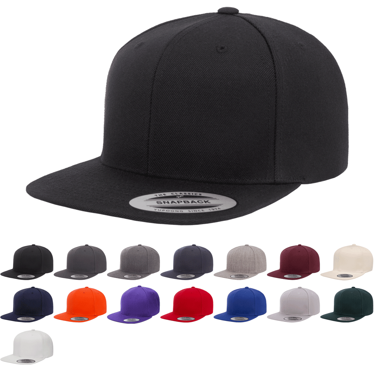 Yupoong 6089M Premium Snapback Hat, Flat Bill Cap - YP Classics®