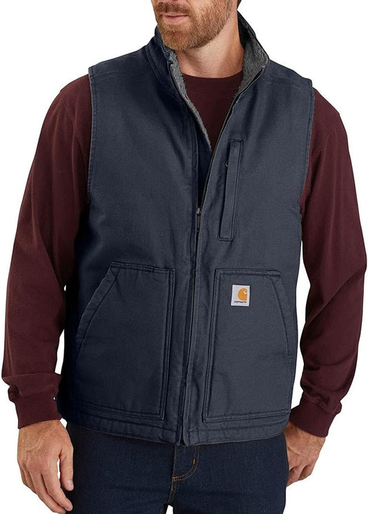 Carhartt Men's Loose Fit Washed Duck Sherpa-Lined Mock-Neck Vest