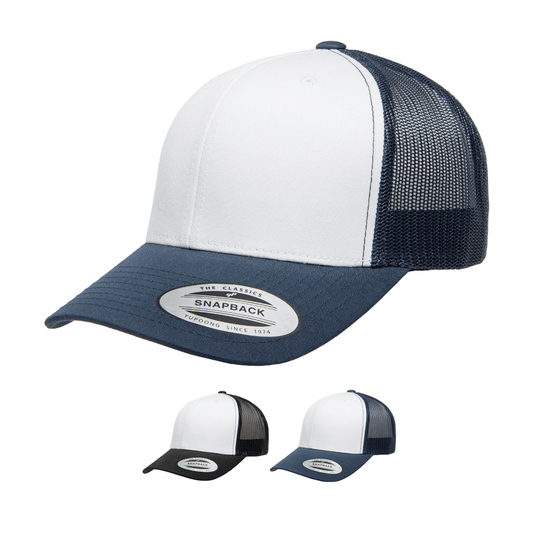 Yupoong 6606W Retro Trucker Hat, Baseball Cap with Mesh Back, White Front - YP Classics®