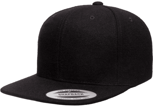 Yupoong 6689 Melton Wool Snapback Hat, Flat Bill Cap