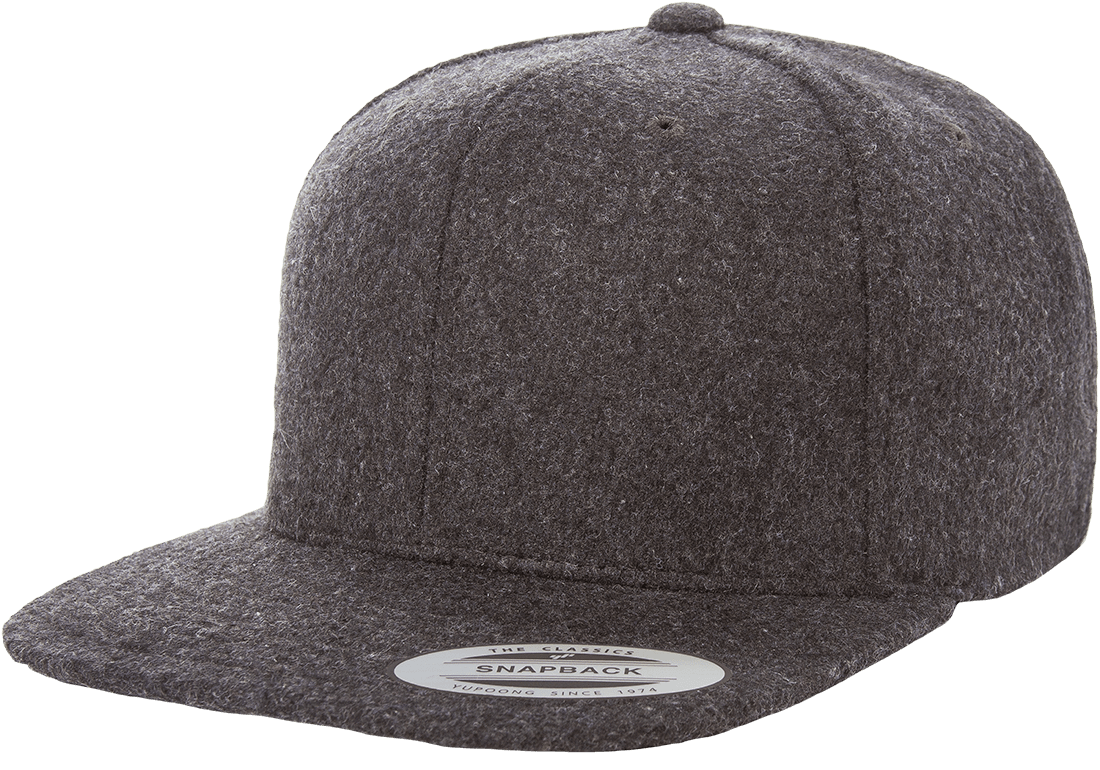 Yupoong 6689 Melton Wool Snapback Hat, Flat Bill Cap