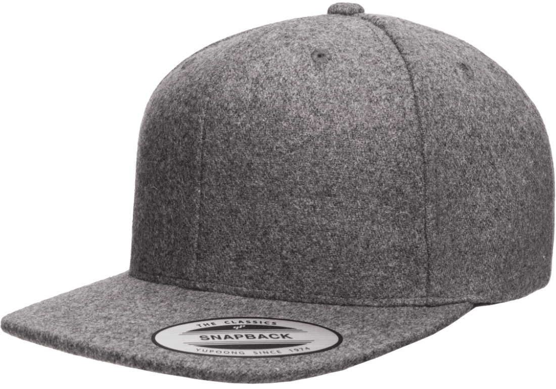 Yupoong 6689 Melton Wool Snapback Hat, Flat Bill Cap