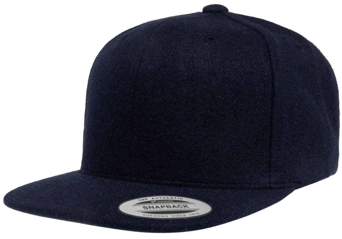 Yupoong 6689 Melton Wool Snapback Hat, Flat Bill Cap