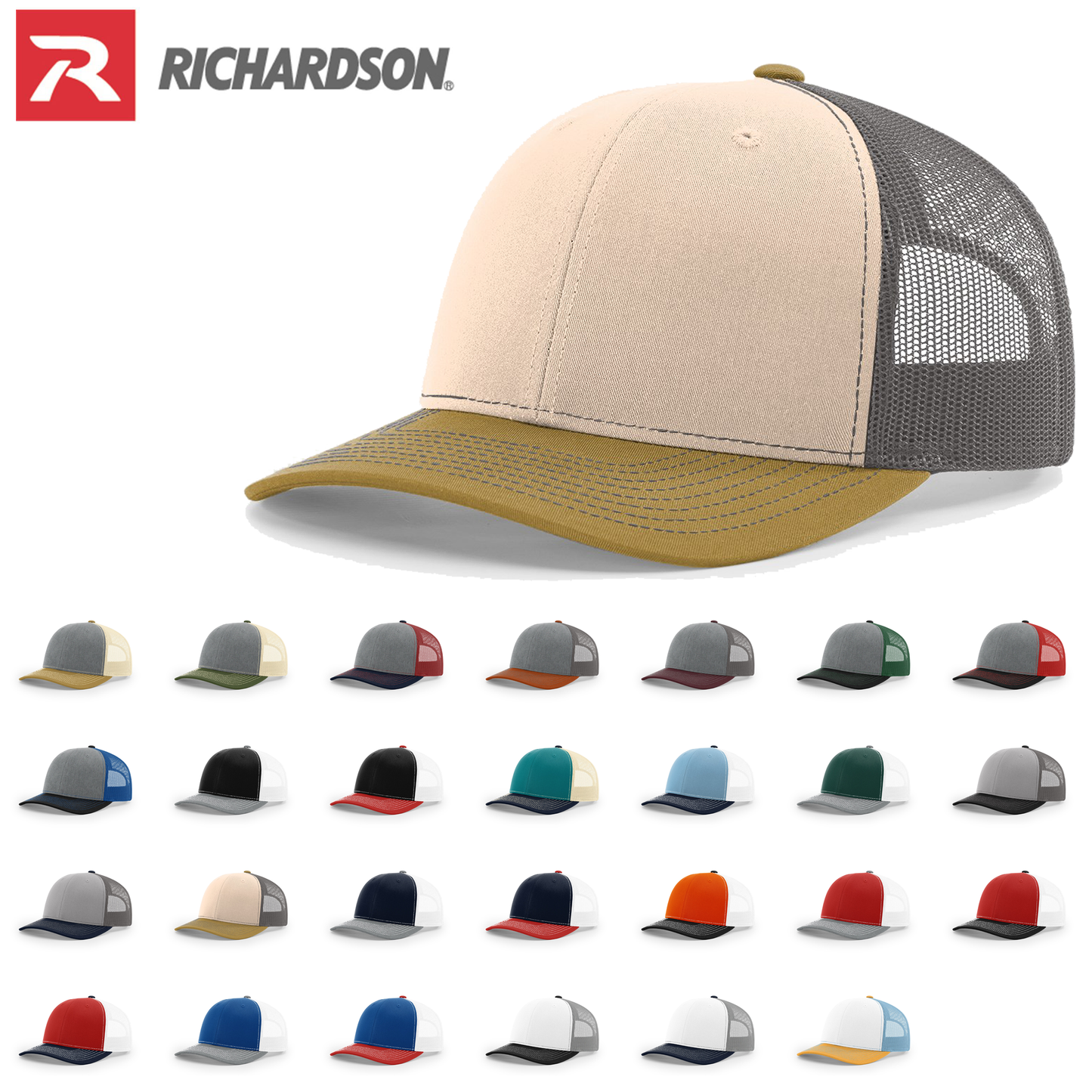 Richardson 112 Trucker Cap Tri Color Hats Three Colors